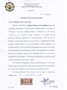 Certificate of Registration for Exemption from Donor's Tax